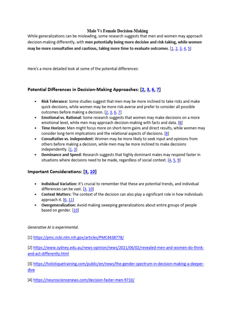 Gender Differences in Decision-Making | PDF | Risk | Decision Making