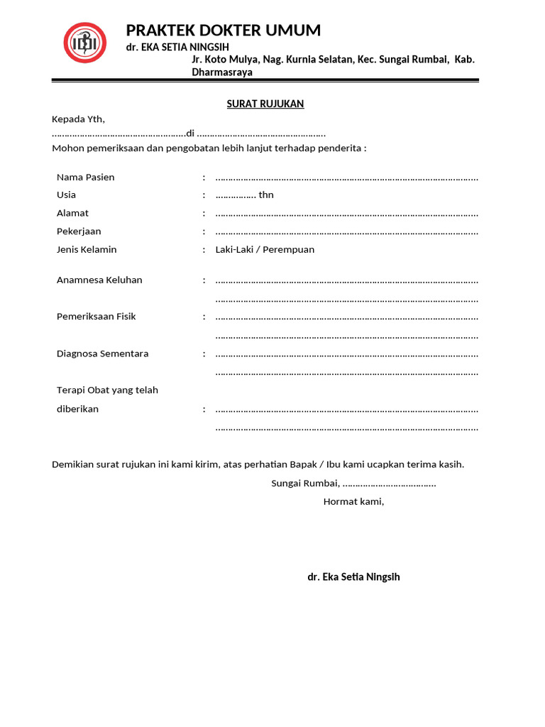 Surat Rujukan Dokter Umum Dharmasraya | PDF