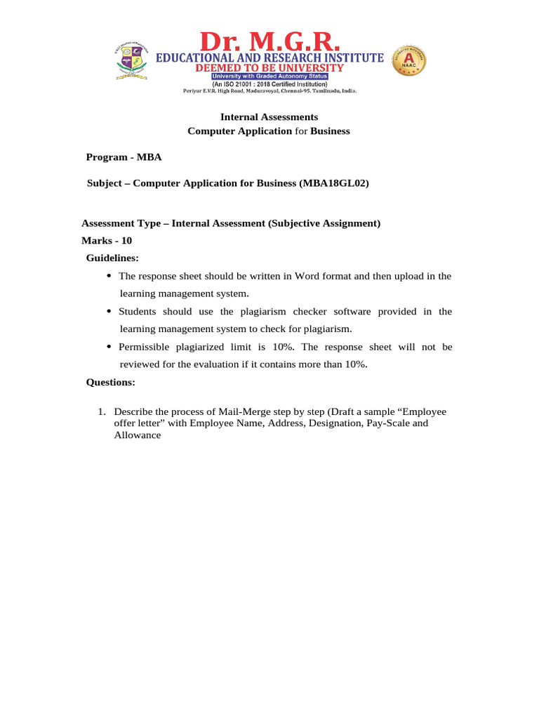 MBA Mail-Merge Assignment Guidelines | PDF