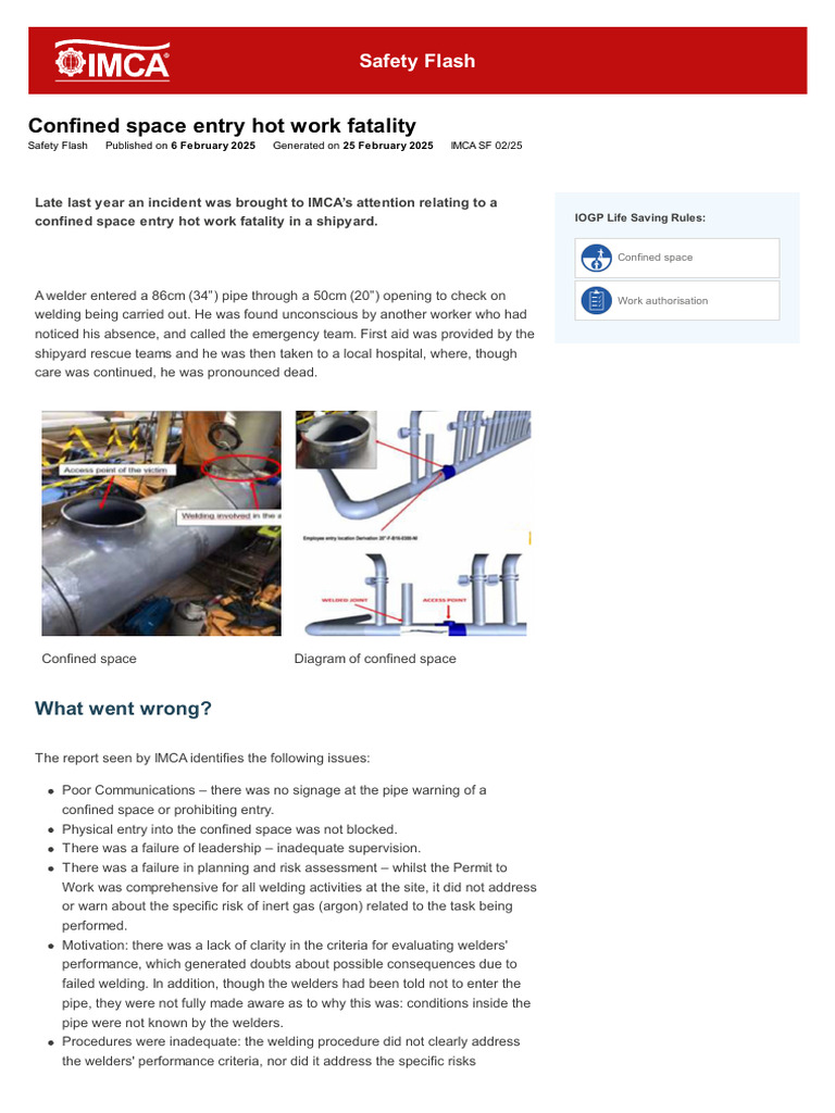 Confined Space Entry Fatality Report | PDF | Welding | Construction