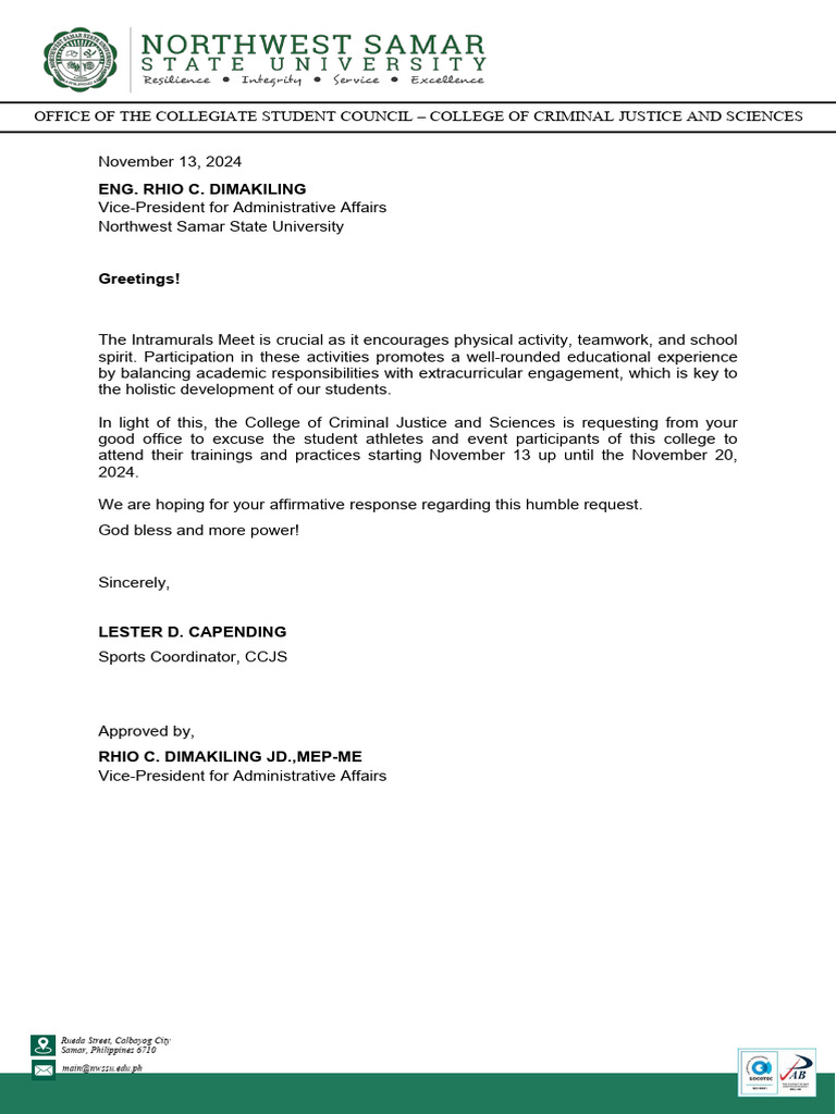 Excuse Letter Intrams | PDF
