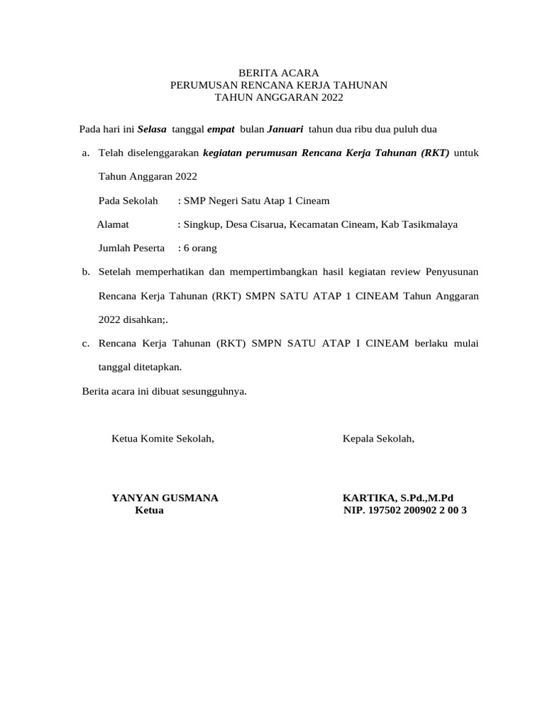 Berita Acara RKT | PDF