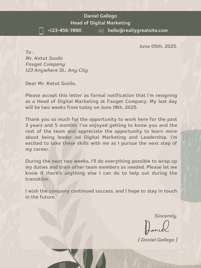 Resignation of Head of Digital Marketing | PDF