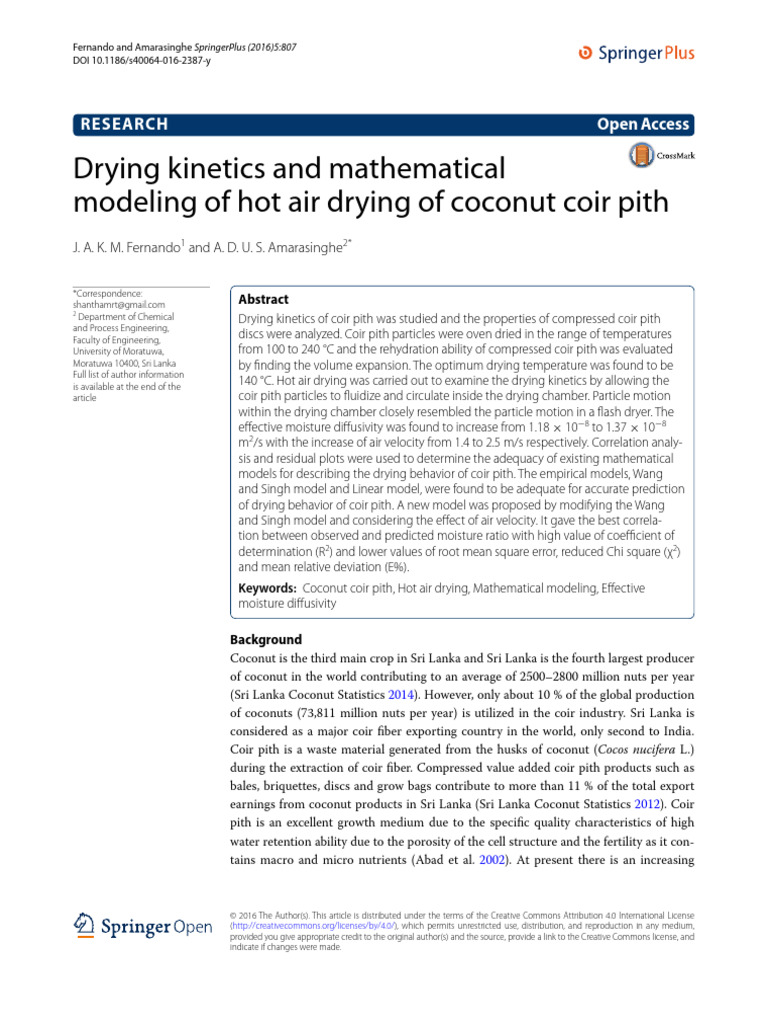 Drying Kinetics and Mathematical Modeling of Hot A | PDF | Coconut