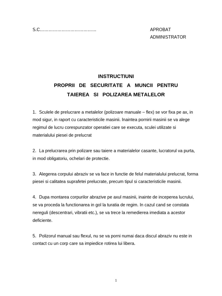 Instructiuni - Taierea Si Polizarea Metalelor | PDF
