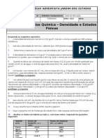 Lista de exercícios densidade e estados físicos - 9º Ano