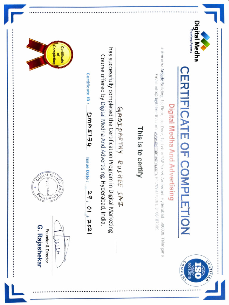 Digital Medha course certificate | PDF