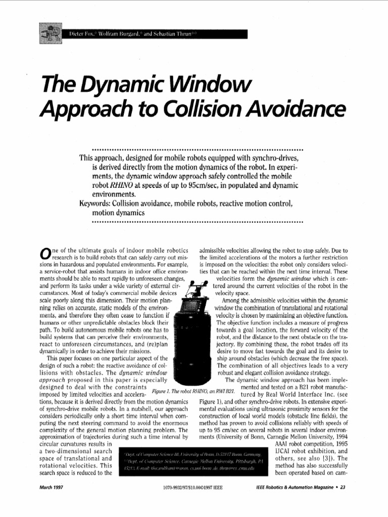 1997 - The Dynamic Window Approach To Collision Avoidance | PDF ...