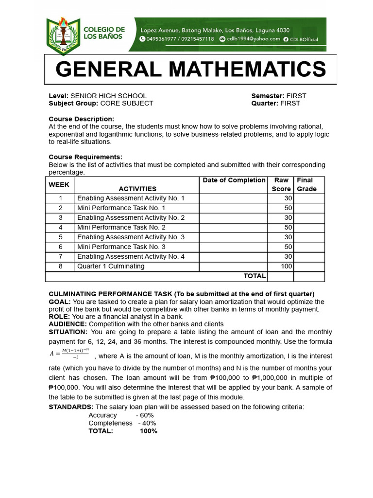 Senior High School Math Course Overview | PDF | Function (Mathematics ...
