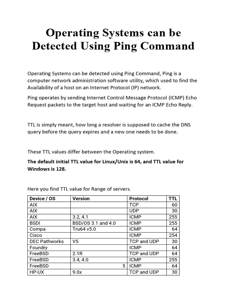 Detect Operating Systems with Ping Command | PDF | Computing | Computer ...