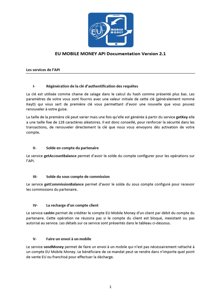 Documentation API EU Mobile Money 2.1 | PDF | Commerce électronique ...