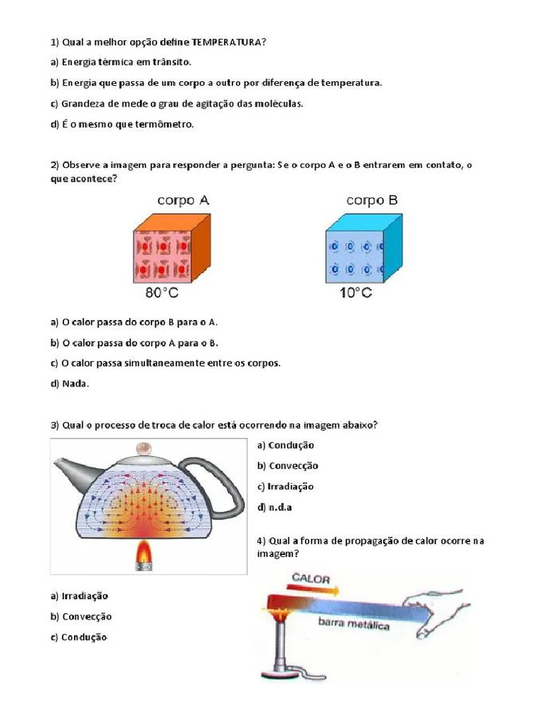 Atividade Calor Temperatura e Propagação | PDF