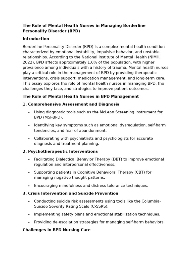 Mental Health Nurses' Role in BPD Care | PDF | Borderline Personality ...