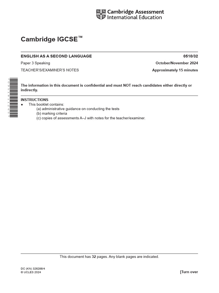 IGCSE 0510 Speaking Test Guidelines | PDF | Communication | Question