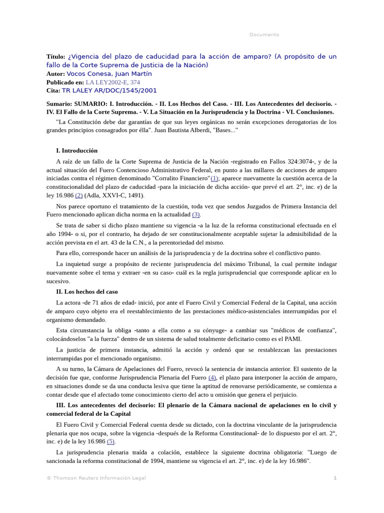 Plazo de caducidad en acción de amparo | PDF | Caso de ley | Constitución