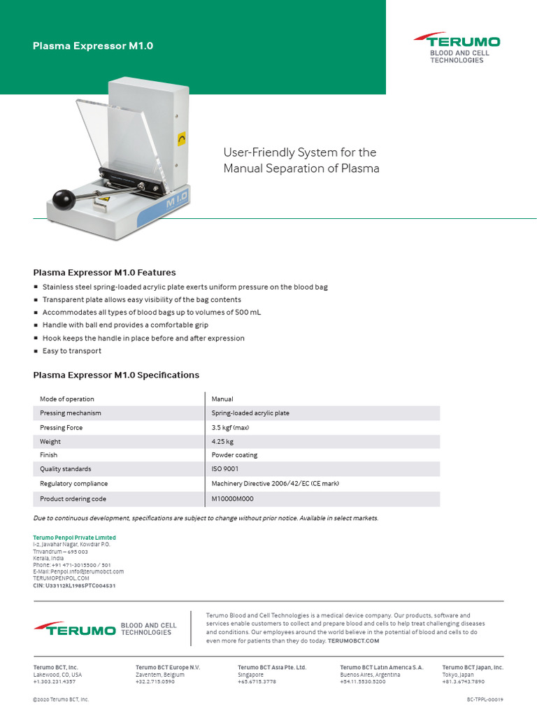 Plasma Expressor M1.0 Overview | PDF | Blood | Clinical Medicine