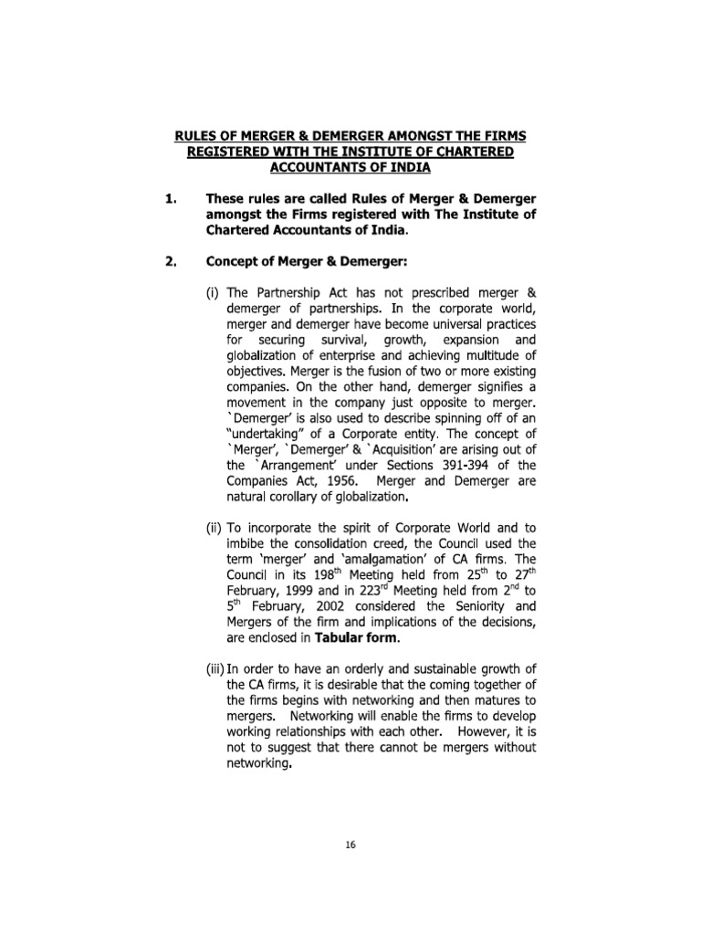 Merger and Demerger of Firms ICAI | PDF