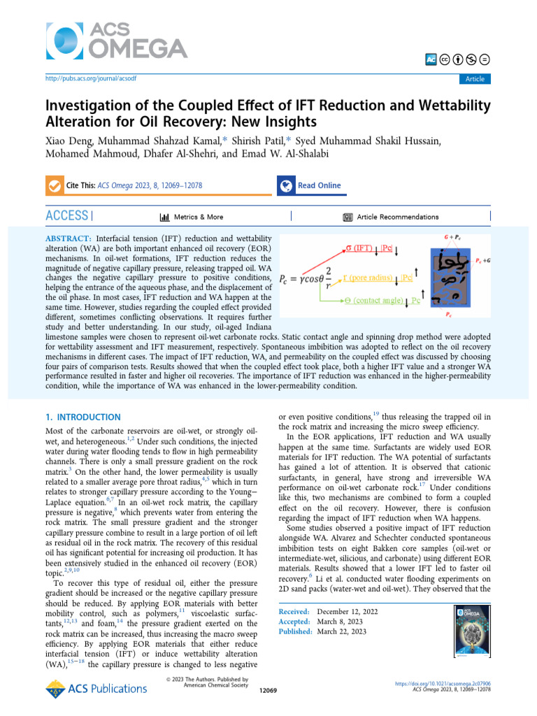 Deng Et Al 2023 Investigation of The Coupled Effect of Ift Reduction ...