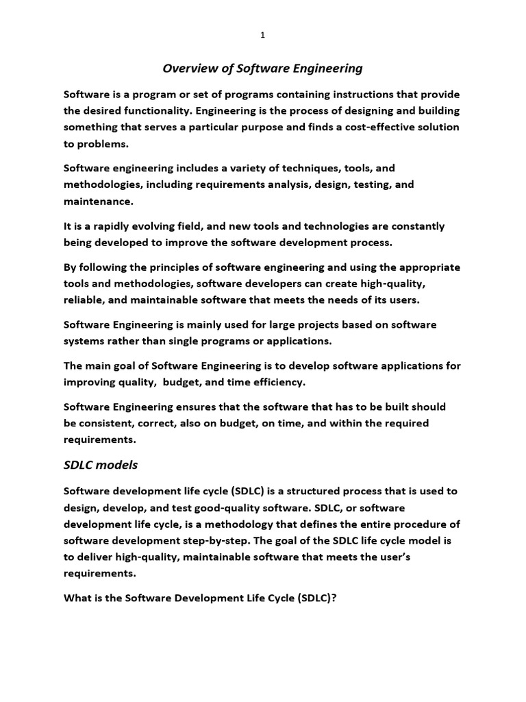 Overview of Software Engineering | PDF | Scrum (Software Development ...