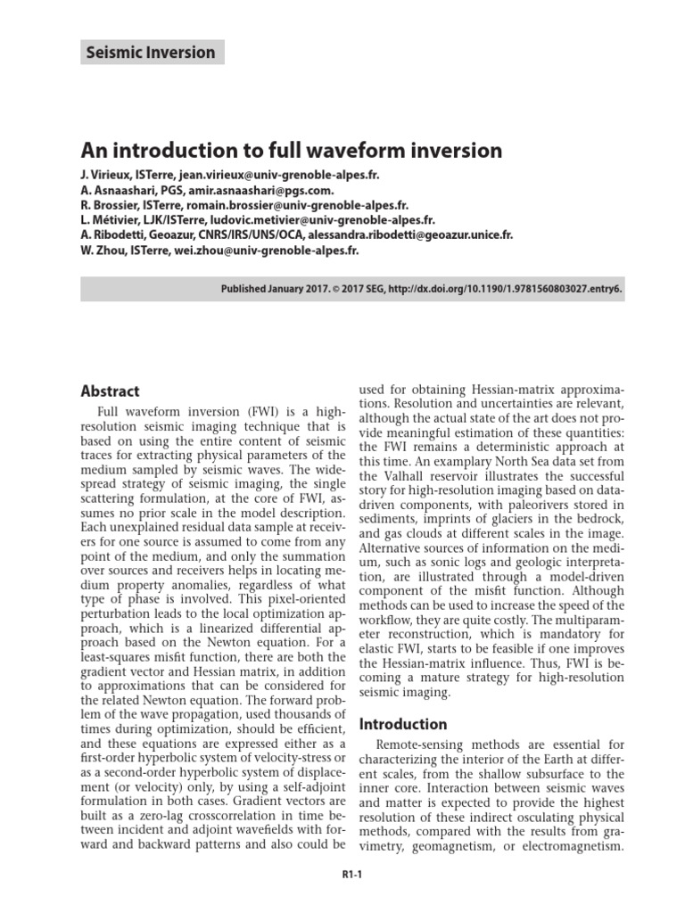 Full Waveform Inversion for Seismic Imaging | PDF | Waves | Wavenumber