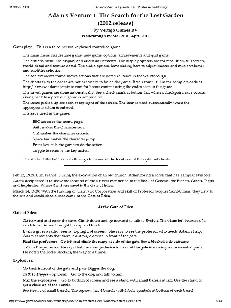 Adam's Venture 1 Walkthrough Guide | PDF | Column