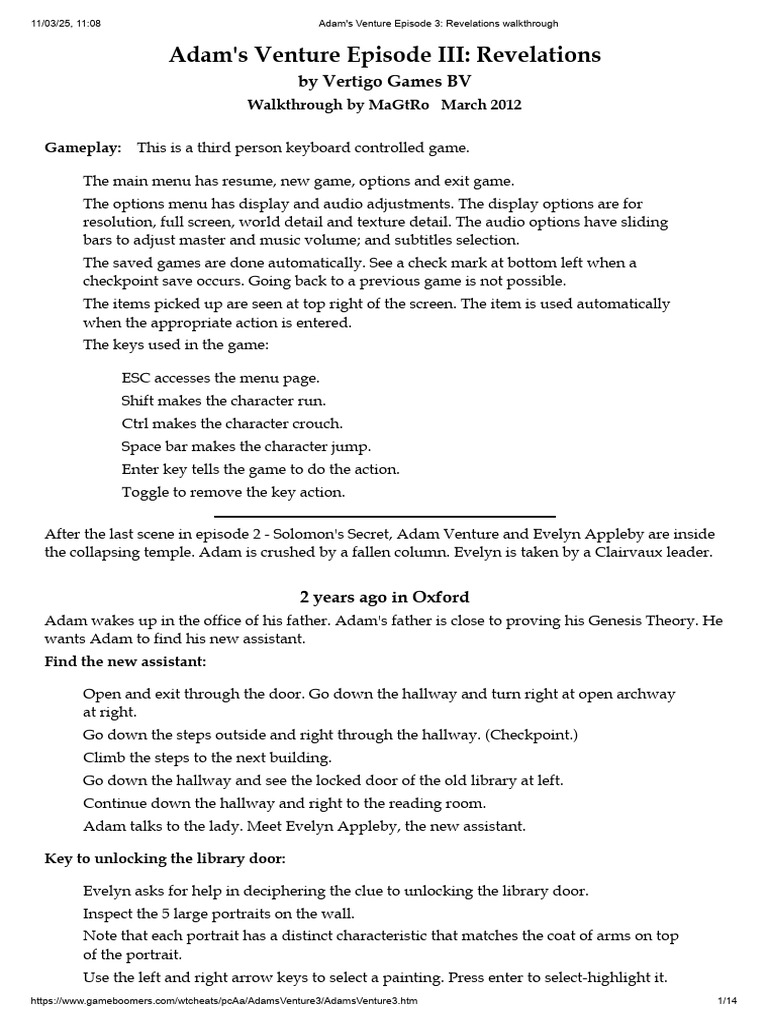 Adam's Venture III Walkthrough Guide | PDF | Elevator