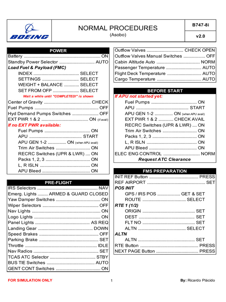 B747-8i Pre-Flight Checklist Guide | PDF | Cockpit | Aviation