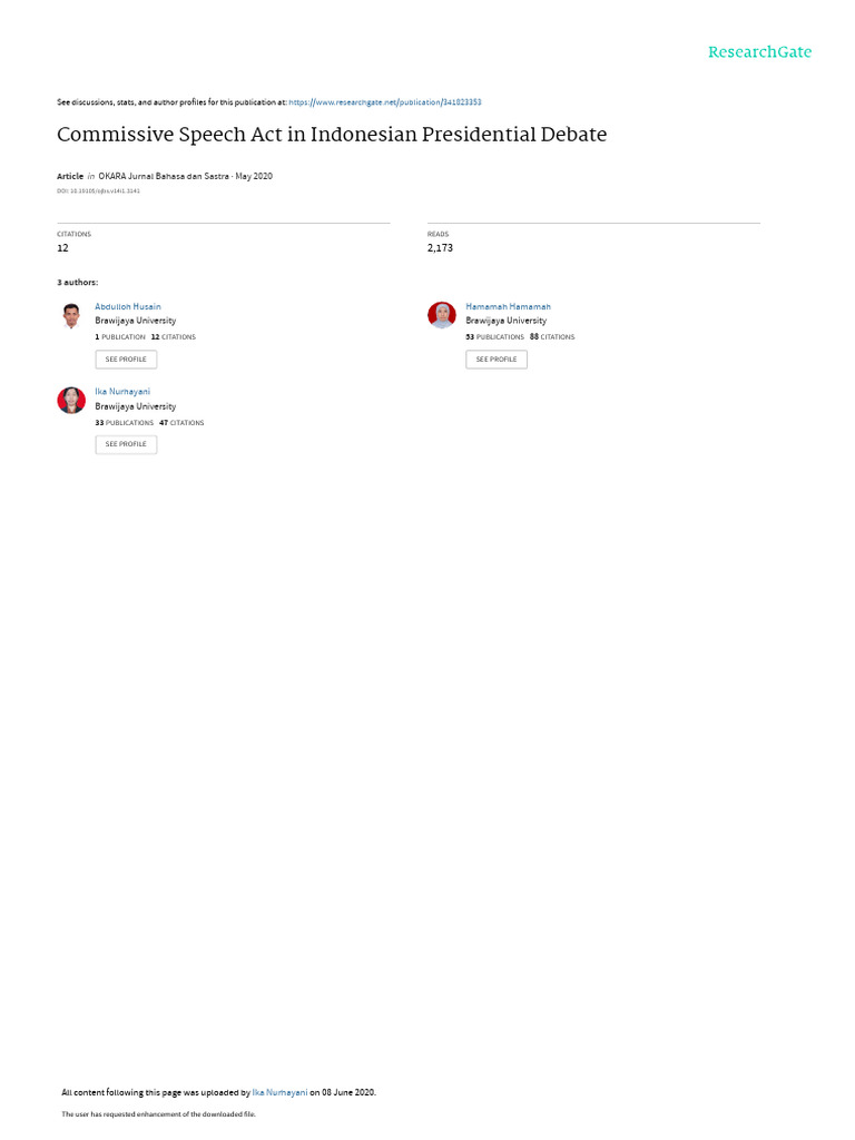 Commissive Speech Acts in 2019 Debate | PDF | Communication | Human ...