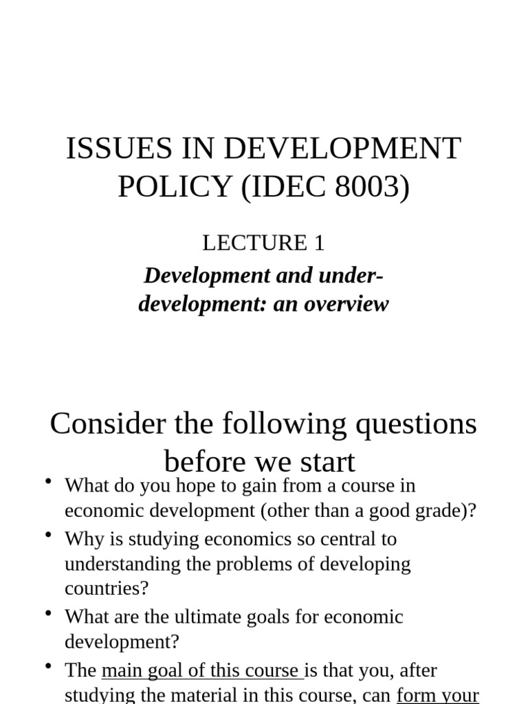 Lecture 1 Development and Underdevelopment An Overview | PDF ...