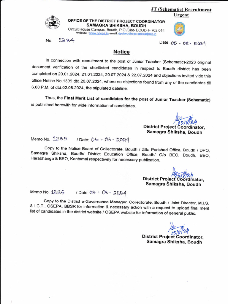 Final Merit List for Junior Teacher Boudh | PDF