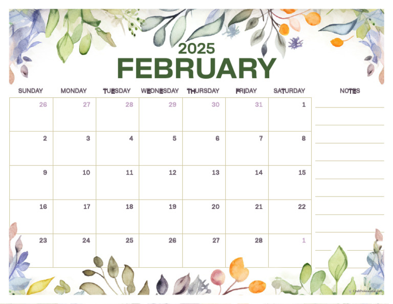 Calendar Monthly Floral Notes 02 2025 February | PDF