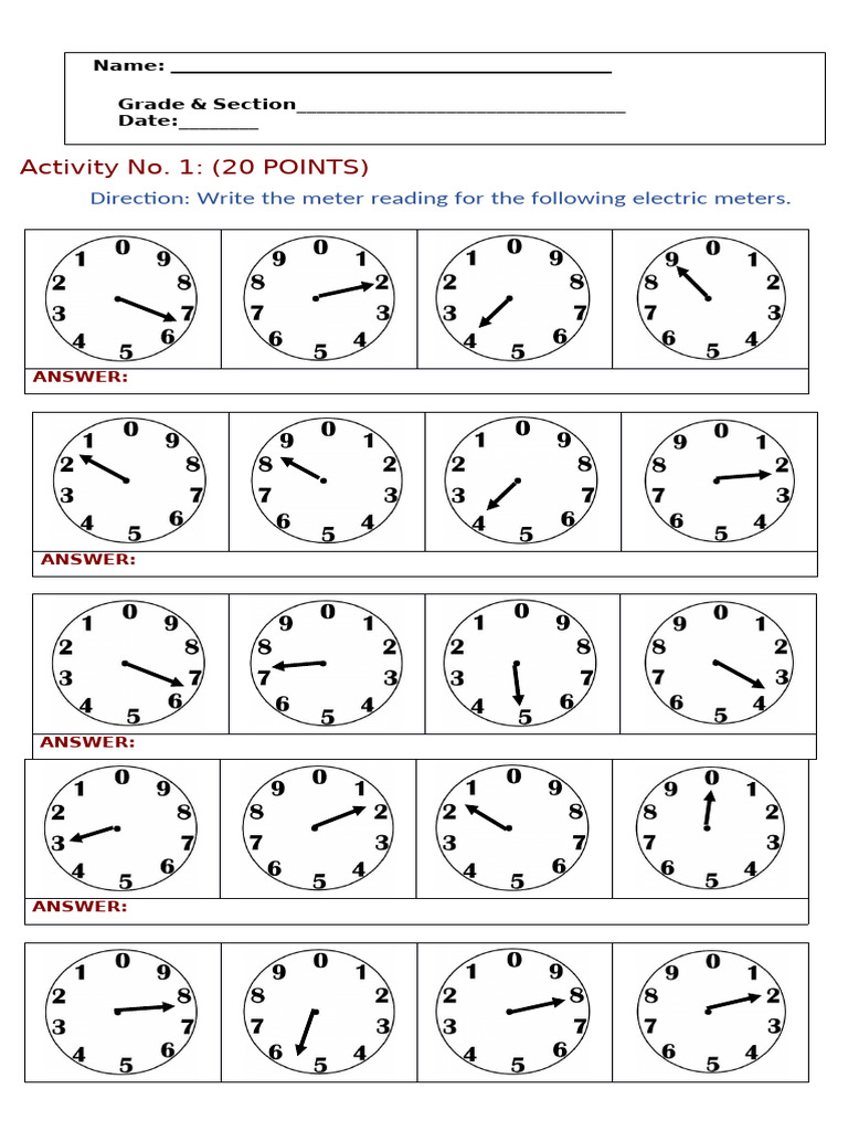 Electric Meter Reading Activity Guide | PDF