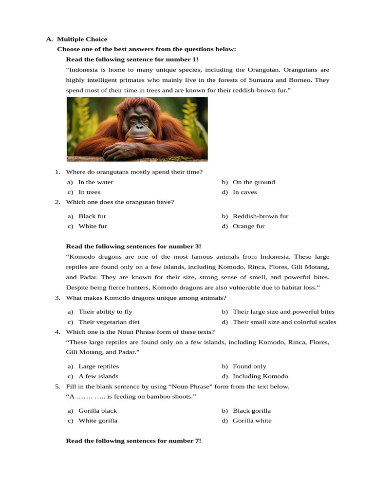 Final Exam Questions For 9TH Grade | PDF | Komodo Dragon | Tiger