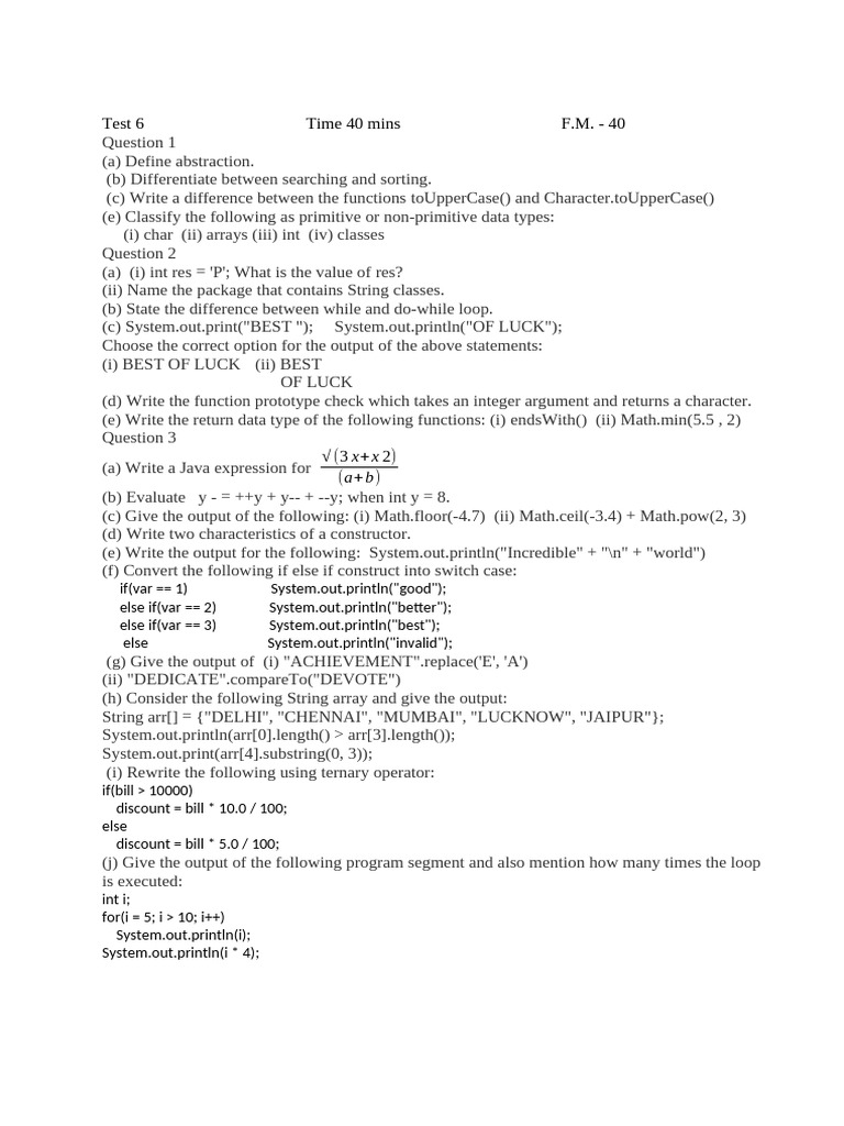Java Programming Concepts and Exercises | PDF