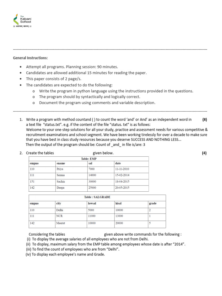 AISSCE Computer Science Practical Exam 2023 | PDF