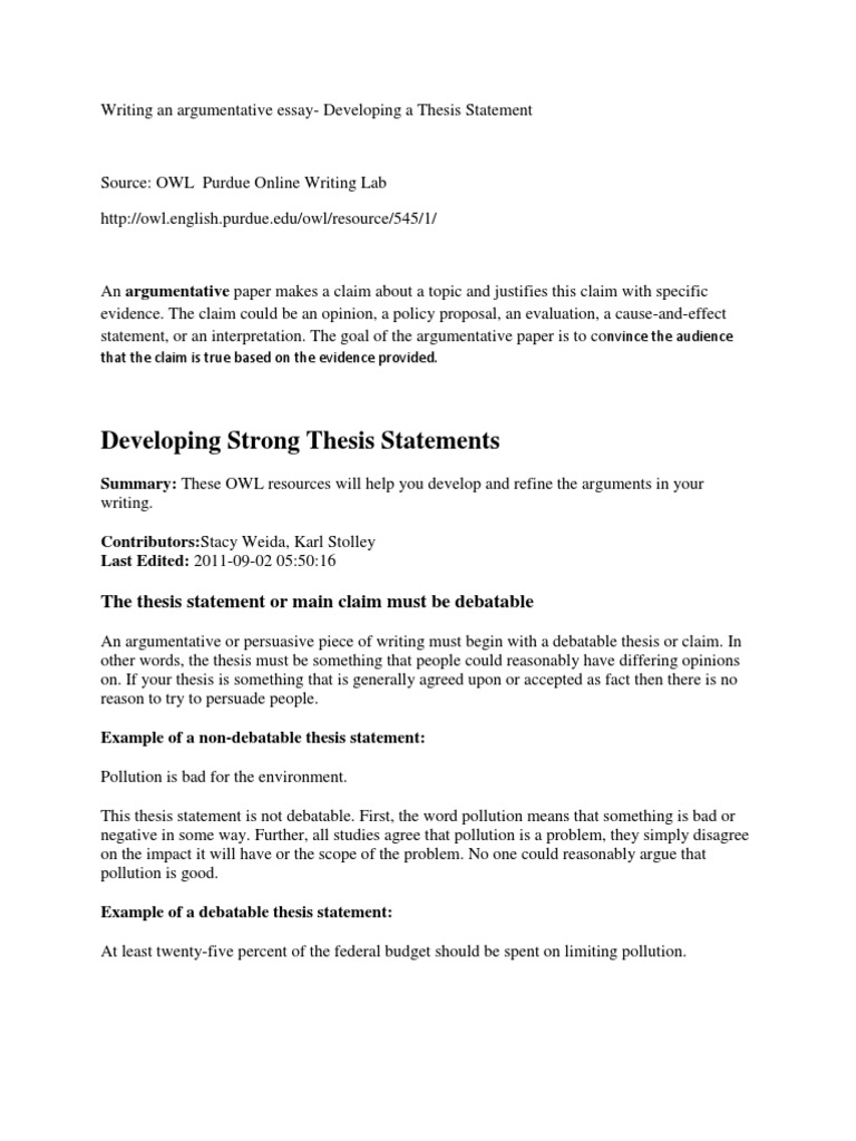 Argumentative thesis statement example image