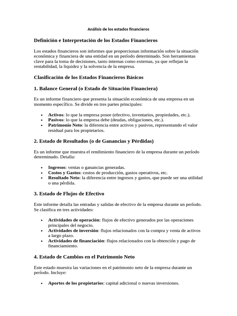 Análisis de Estados Financieros Esenciales | PDF | Estado financiero ...