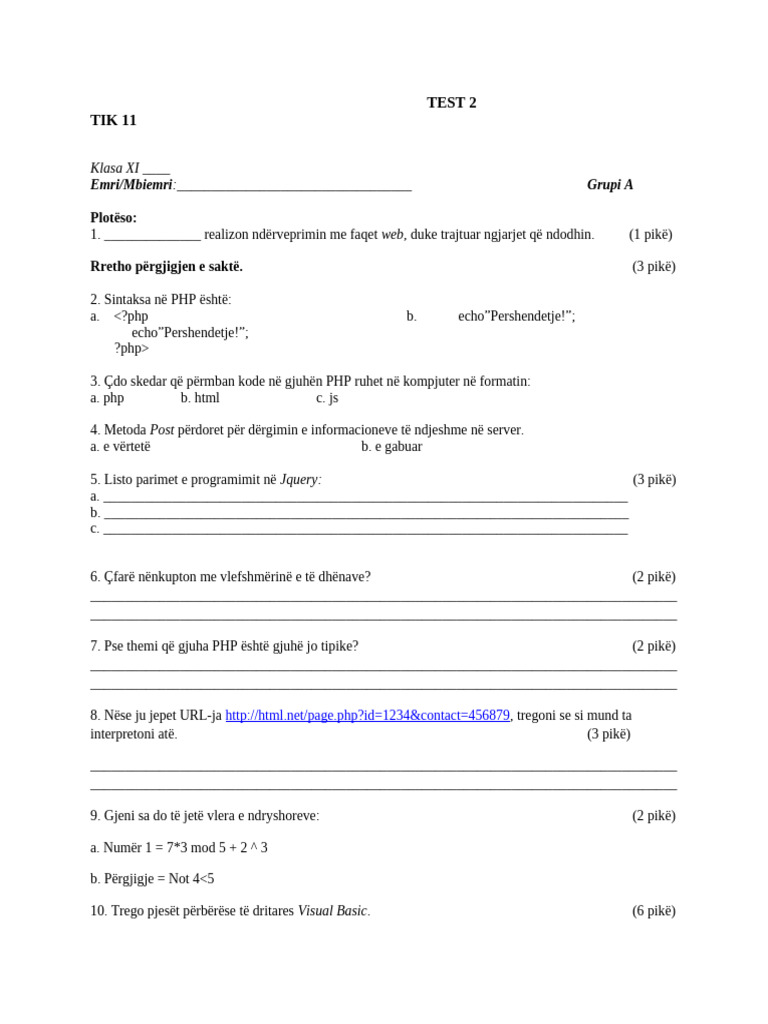 TIK 11 - Test 2 | PDF