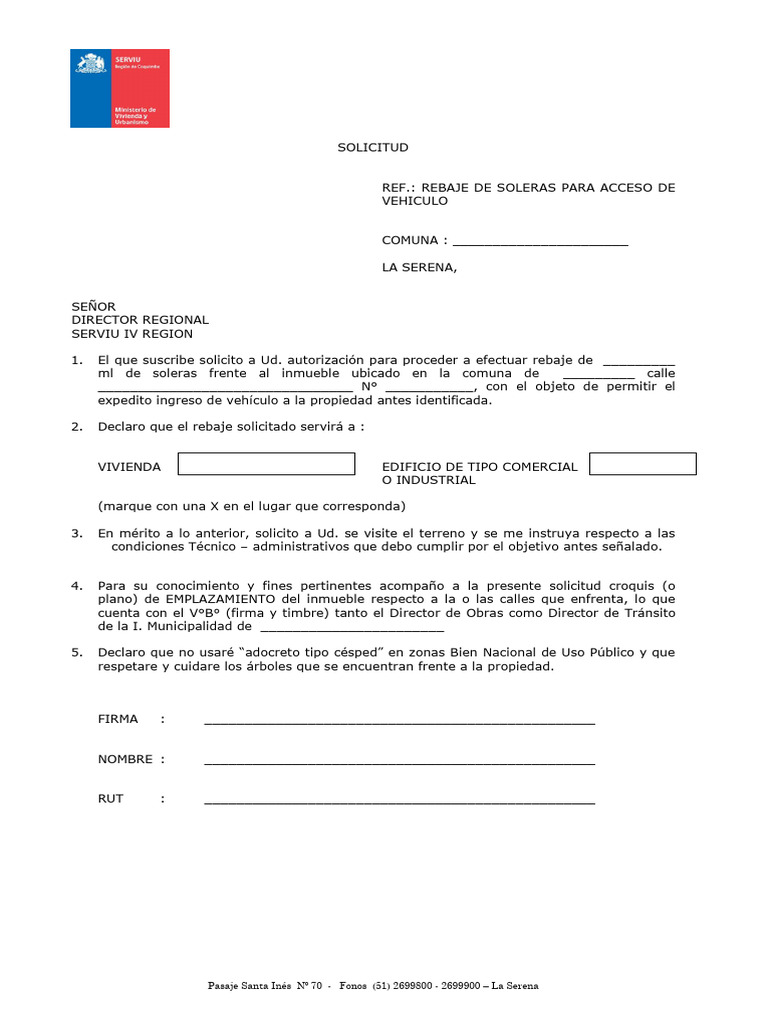 Solicitud de Rebaje de Soleras La Serena | PDF