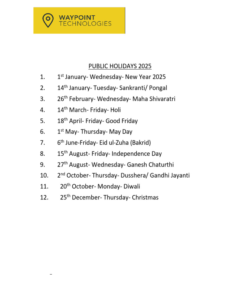 Public Holidays 2025 | PDF