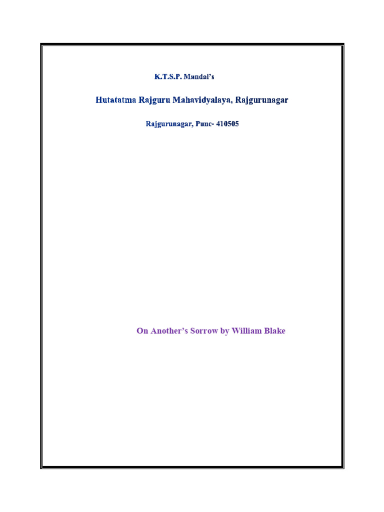 On anothers sorrow pdf final pdf poetry empathy