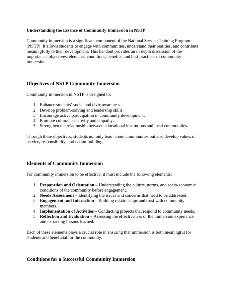 NSTP Community Immersion Guide | PDF | Community | Human Communication