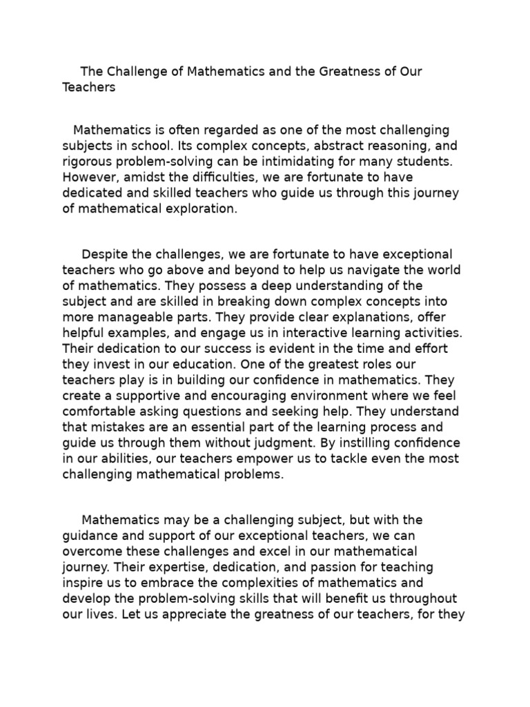 The Challenge of Mathematics and The Greatness of Our Teachers | PDF
