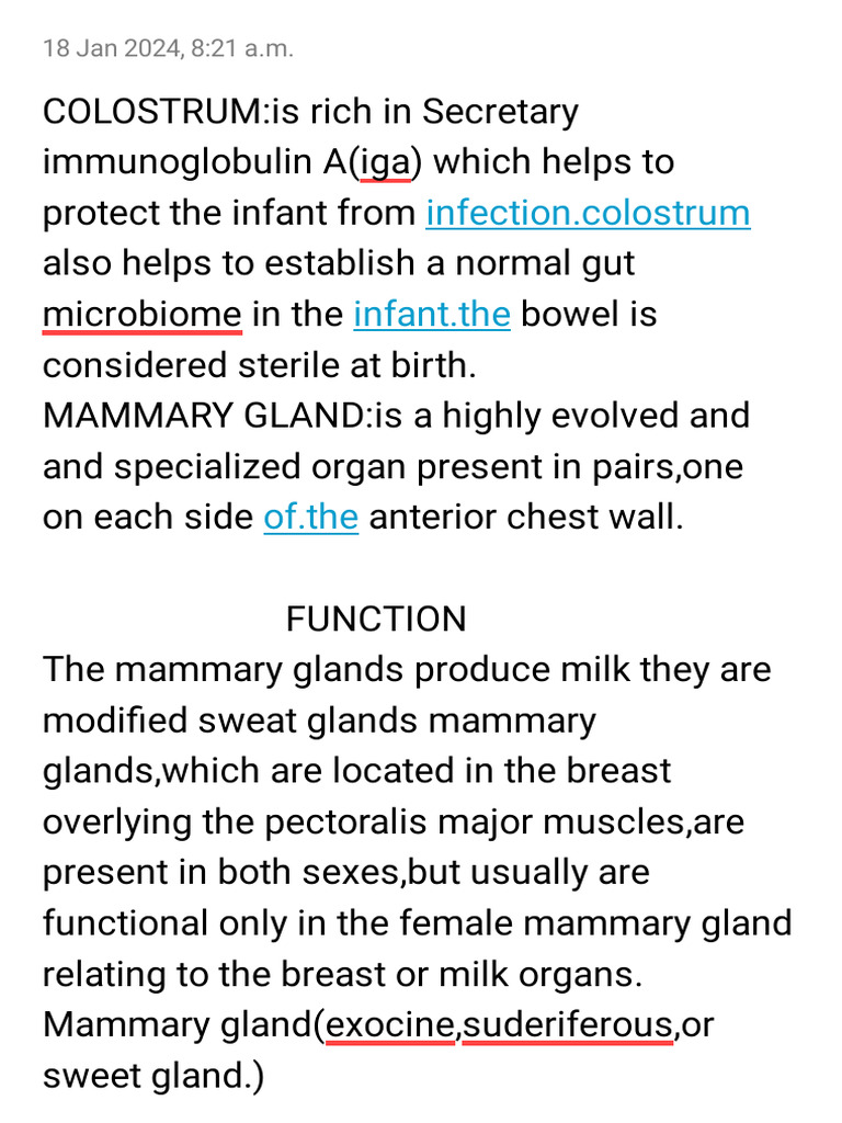 Mammary Gland Functions and Colostrum | PDF