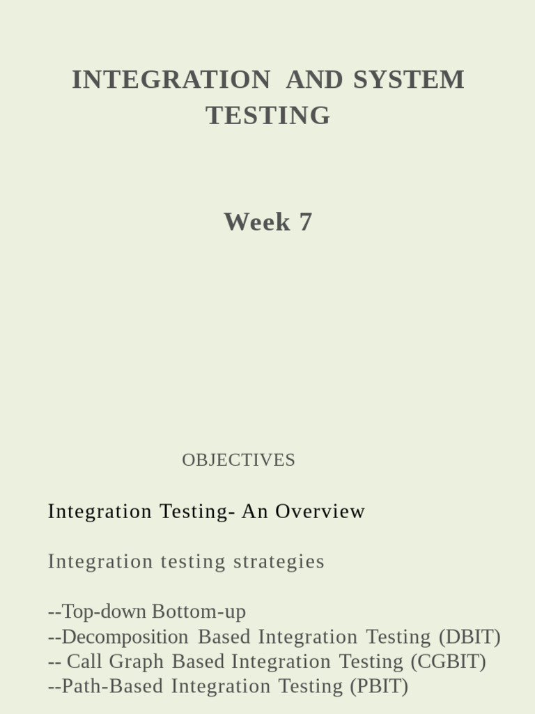 Week 7 - Integration and System Testing | PDF | System | Vertex (Graph ...