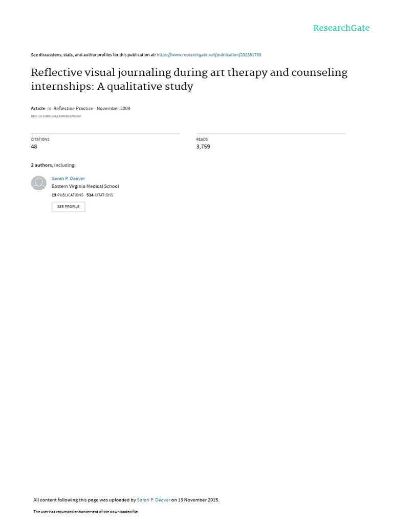Reflective Visual Journaling During Art Therapy An | PDF | Art Therapy ...