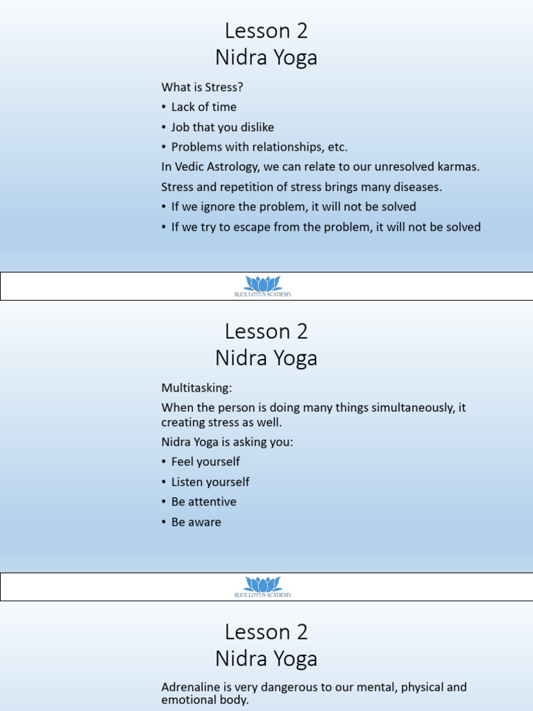 Introduction To Yoga Nidra Lesson 2 | PDF | Stress (Biology) | Psychology