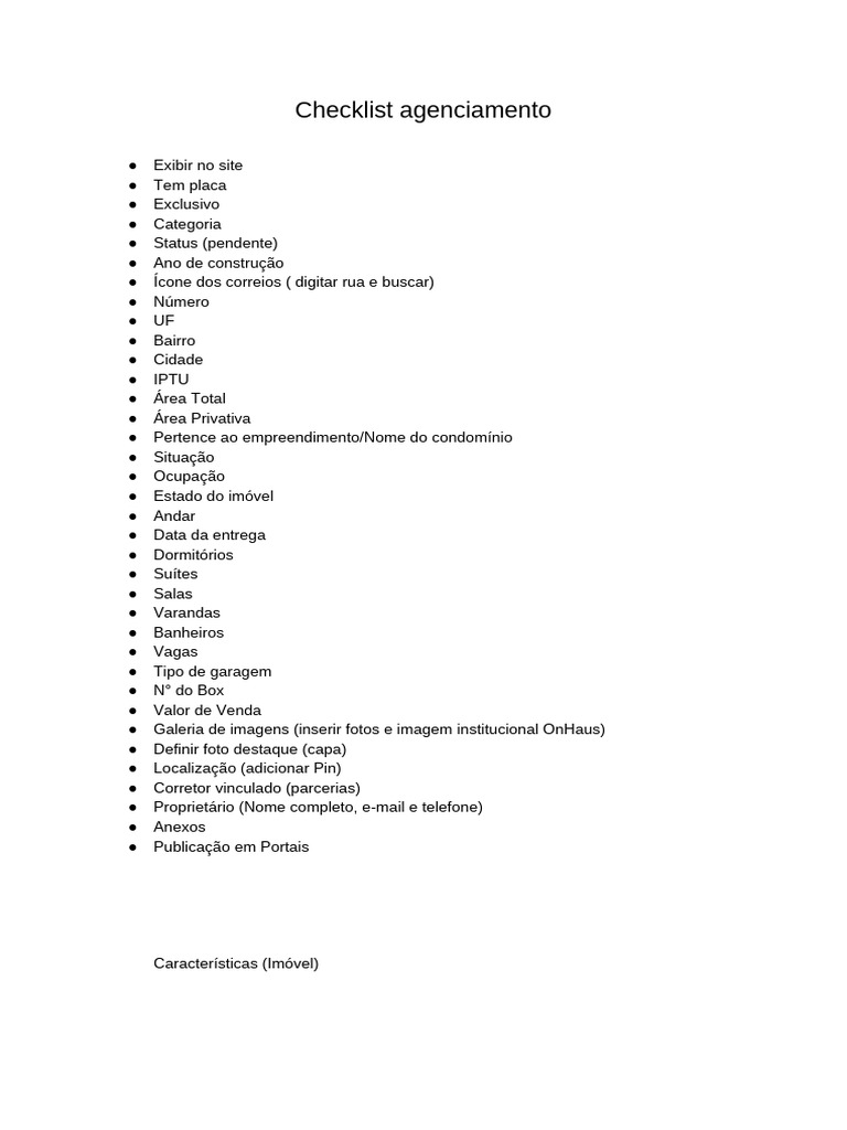 Checklist de Agenciamento Imobiliário | PDF