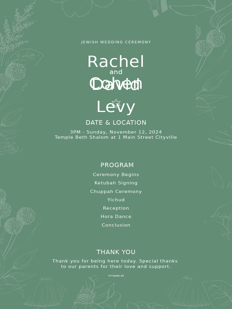 Jewish Wedding Program Template PDF