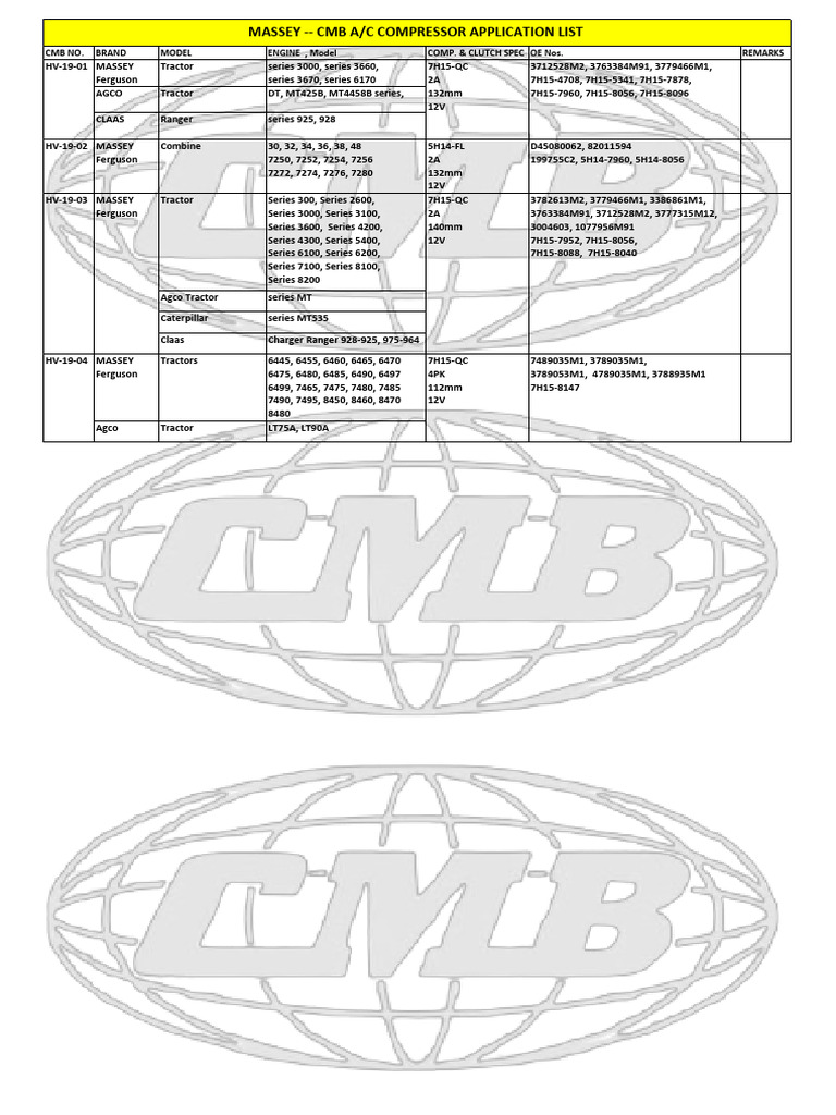 Massey Ferguson A/C Compressor List | PDF